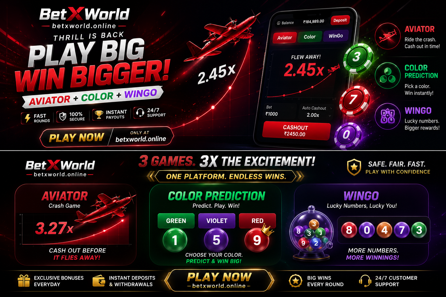 BetXWorld Aviator Color and WinGo promotion